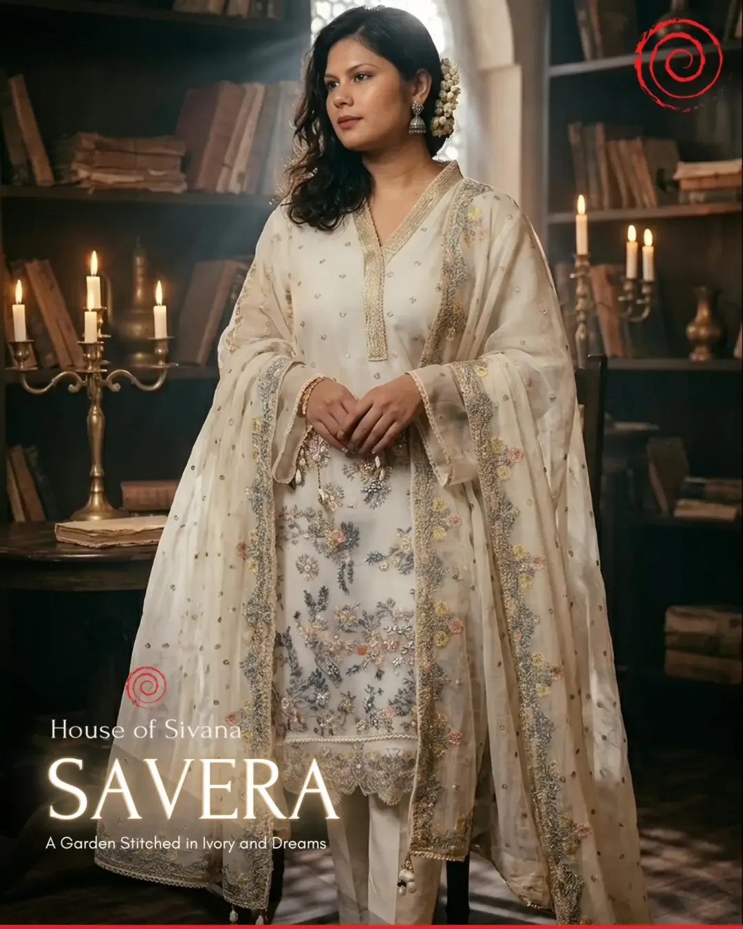 SAVERA – Ivory Garden Suit Set in Chanderi